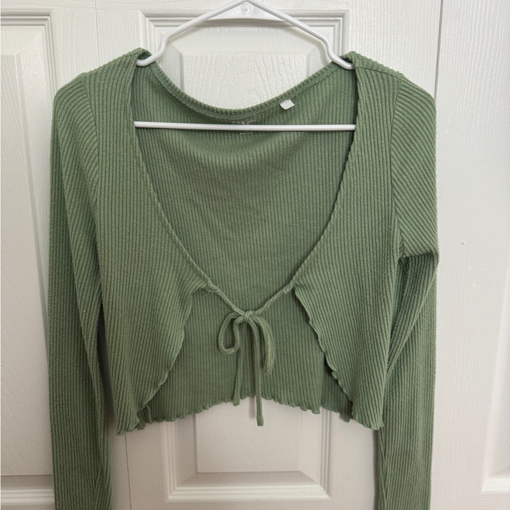 PacSun Sage Green Ribbed Knit Tie-Front Cape